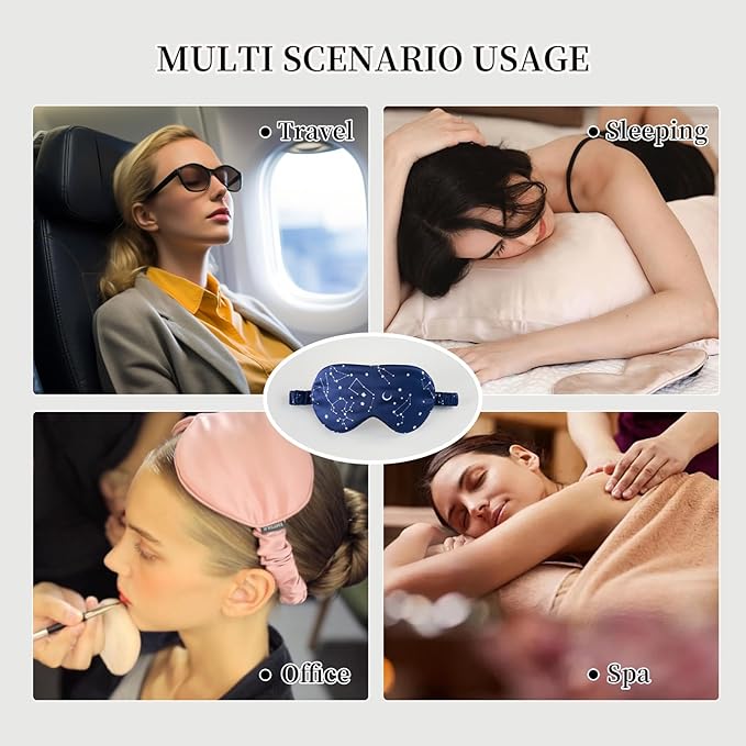 THXSILK Sleep Mask 100% 19 Momme Pure Mulberry Silk Super Smooth Cooling Decorative Sleep Eye Mask Blackout Eye Cover with Wide Head Strap, Constellation-Navy