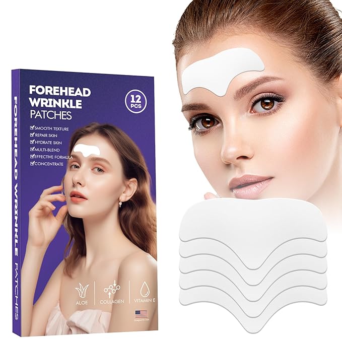 Forehead Wrinkle Patches - 12pcs Smooth Fine Lines & Wrinkles, Anti-Wrinkle Patches with Aloe,Vitamin E, Anti Wrinkle Patches, Forehead Wrinkles Treatment with Hydrolyzed Collagen