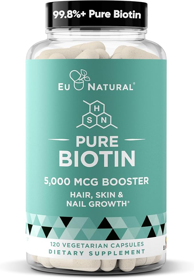 Biotin 5000 mcg Hair Skin Nails Supplement – High-Potency Hair Growth Vitamins for Women & Men – Provide Powerful Support for Healthy Hair, Stronger Nails and Glowing Skin – 120 Vegan Soft Capsules