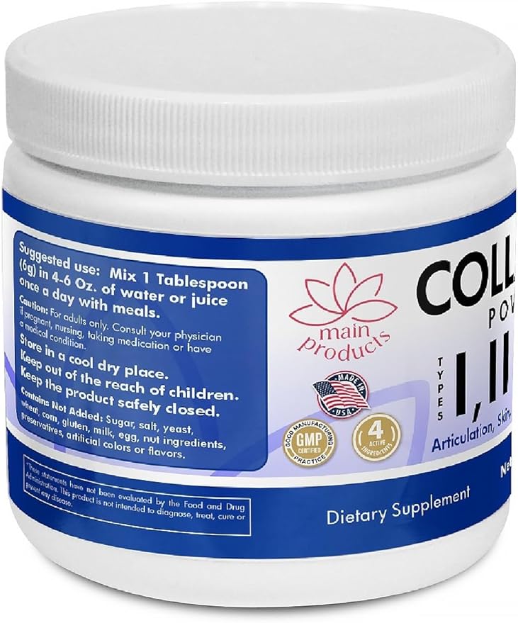 Collagen Powder Type I, II & III. Hydrolyzed Collagen and Hyaluronic Acid, Net Wt 6.3 Oz Supports Articulation, Skin, Hair and Nails. Collagen Powder 1, 2, 3.