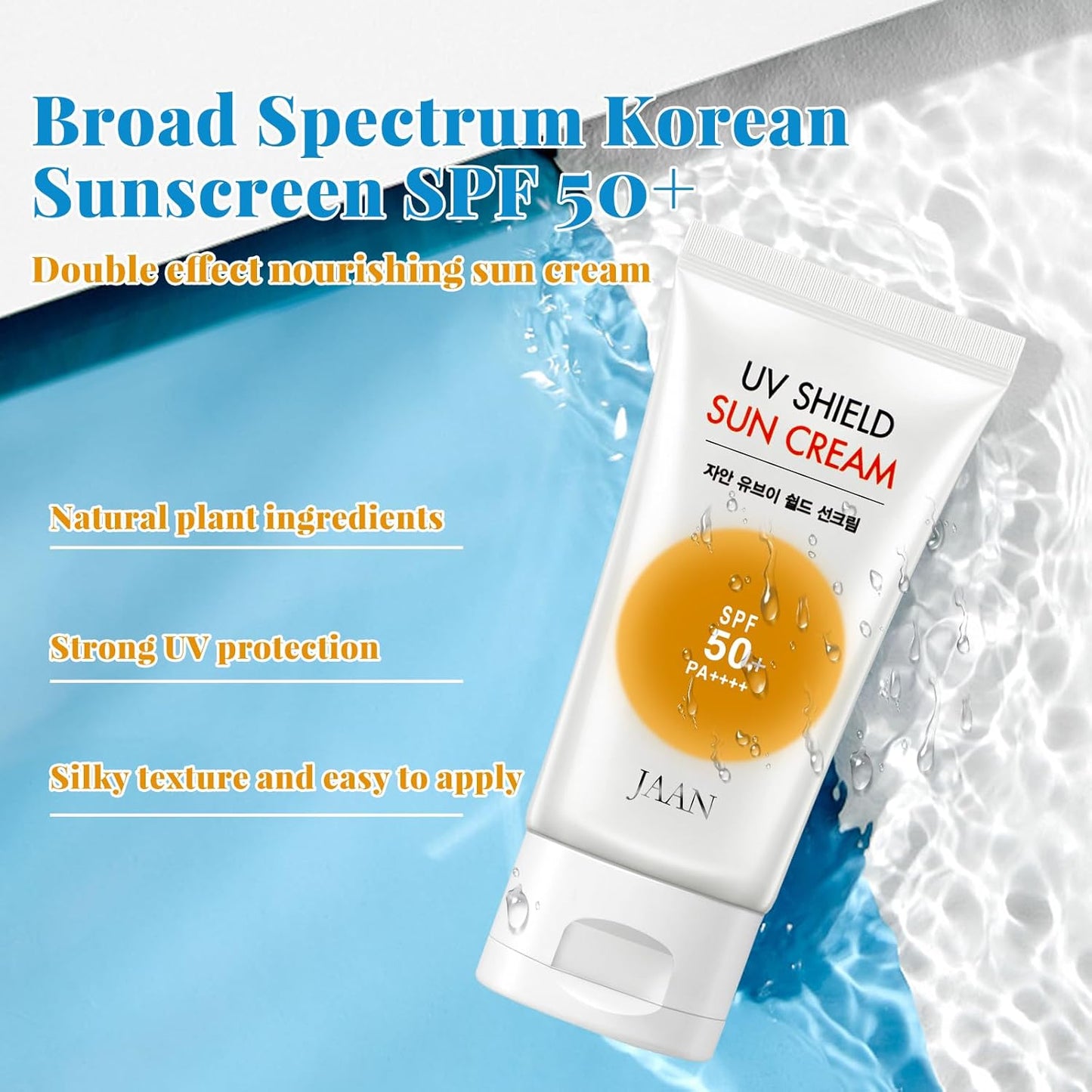 JAAN Korean Moisturizing Sunscreen SPF 50+ Pa++++, Broad Spectrum Care Sun Lotion for Face, Facial UV Protection, Non-Greasy & No White Cast, Safe for All Skin Types, Milk White, 1.69fl.Oz./50ml
