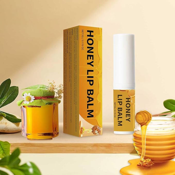 Honey Lip Balm,Organic Chapstick Lip Moisturizer,Hydrating for Dry & Chapped Lips with Collagen, Long-Lasting Moisturizing Daily Overnight Lip Mask,0.17 oz