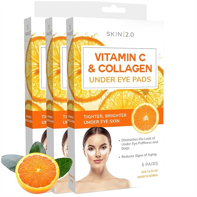 Vitamin C & Collagen Under Eye Patches - Dermatologist Tested - Brightens Dark Circles, Tightens Under Eye Skin, Anti-Aging - Natural Ingredients Korean Skin Care - All Skin Types - 15 Pairs