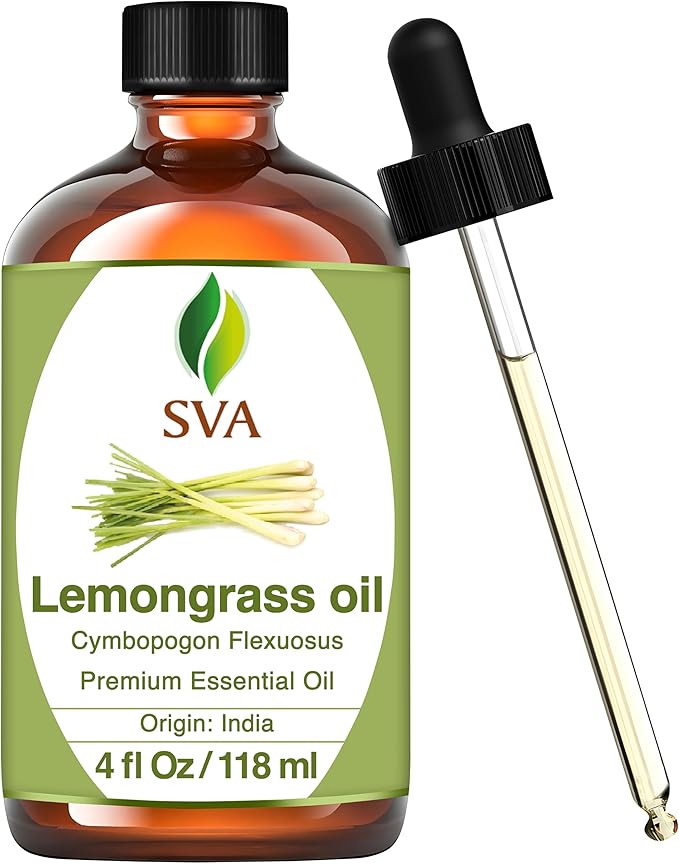 SVA Lemongrass Essential Oil – 4 Fl Oz – 100% Natural Lemongrass Oil - for Diffuser, Hair Care, Face, Skin Care, Aromatherapy, Scalp and Body Massage, Soap and Candle Making - with Dropper