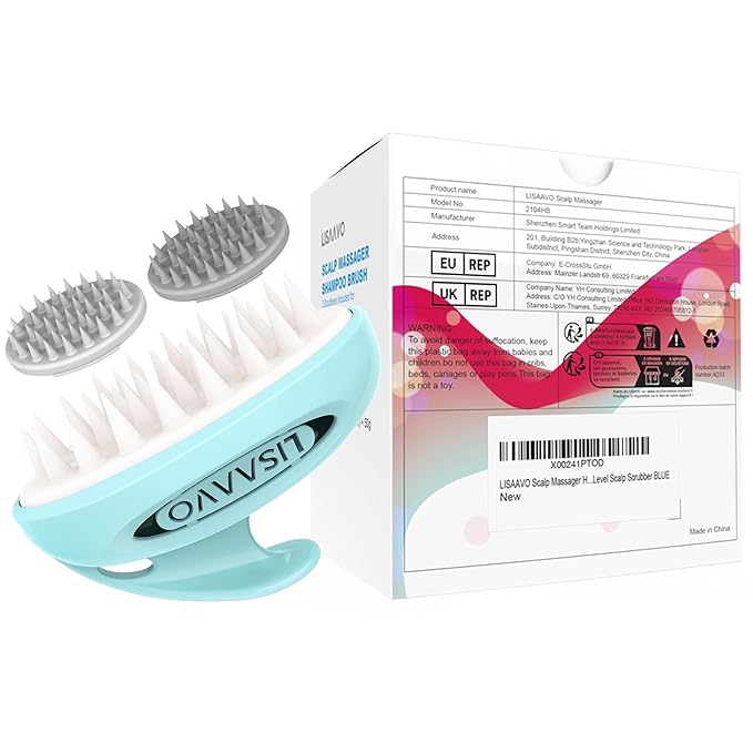 Hair Massager Scalp 3 in1 Scalp Scrubber Silicone Scalp Massager with Three Bristles-Soft, Medium and Hard Brush for Men Women and Pets,Blue