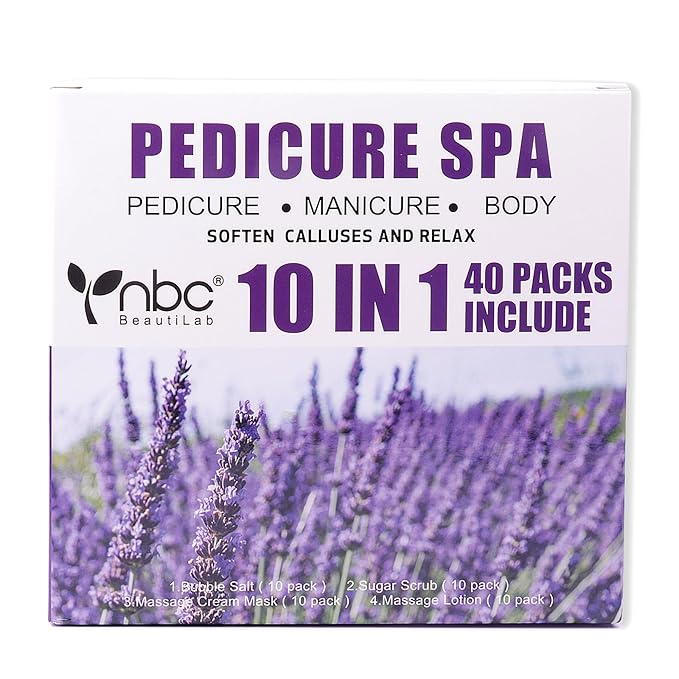 40 PCS Foot Soak, Pedicure Kit Foot Soak Set With Bubble Salt, Sugar Scrub, Massage Mask, Massage Lotion In a Box 4 Step Foot Spa Kit For Dry Cracked Feet, Tired Feet,10 Set Lavender