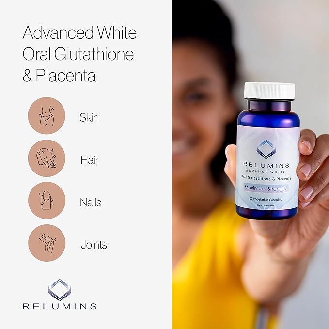 Advanced White Glutathione Placenta and Collagen Stack - 60 Capsules of Gluta Placenta with 60 Peach-Flavored Collagen Supplement Tablets