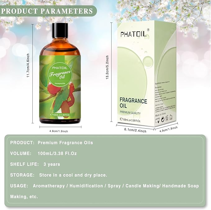 3.38FL.OZ Honeysuckle Fragrance Oils for Aromatherapy, Essential Oils for Diffusers for Home, Perfect for Diffuser, DIY Candle and Soap Making, DIY Scented Products - 100ml