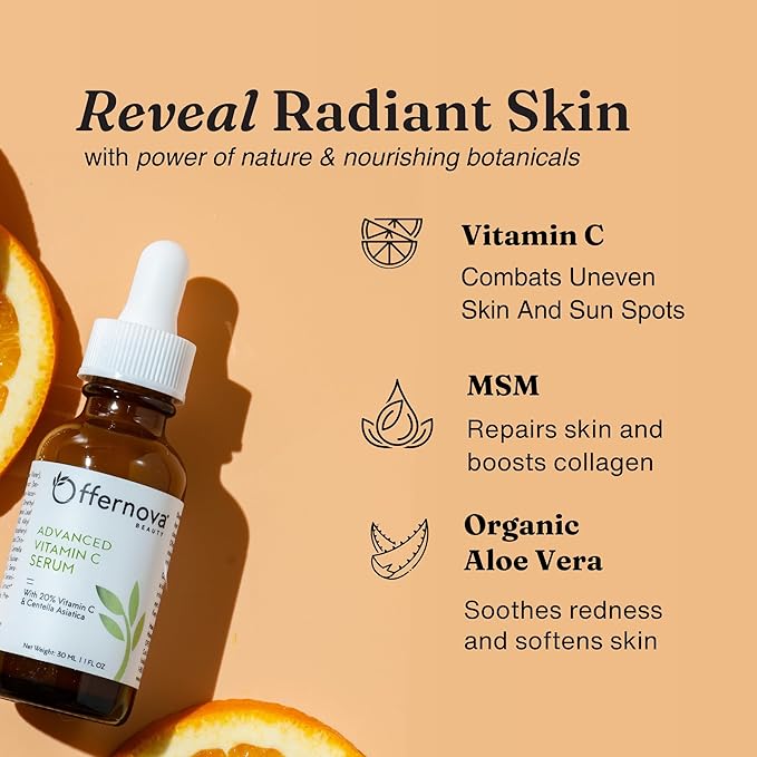 Organic Vitamin C Serum - 20% Vit C and Hyaluronic Acid Anti Aging Serum for Face, Eyes and Neck. Enhanced Absorption Dark Spot Corrector for Youthful Looking Skin, 1 oz