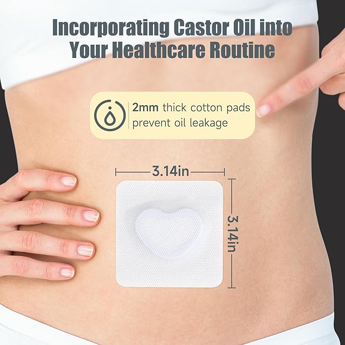 20Pcs Castor Oil Pack Wrap in Belly Button for Liver Detox, Highly Absorbent Self-Adhesive Castor Oil Wrap Organic Cotton, Anti-Seepage(Oil Not Included)
