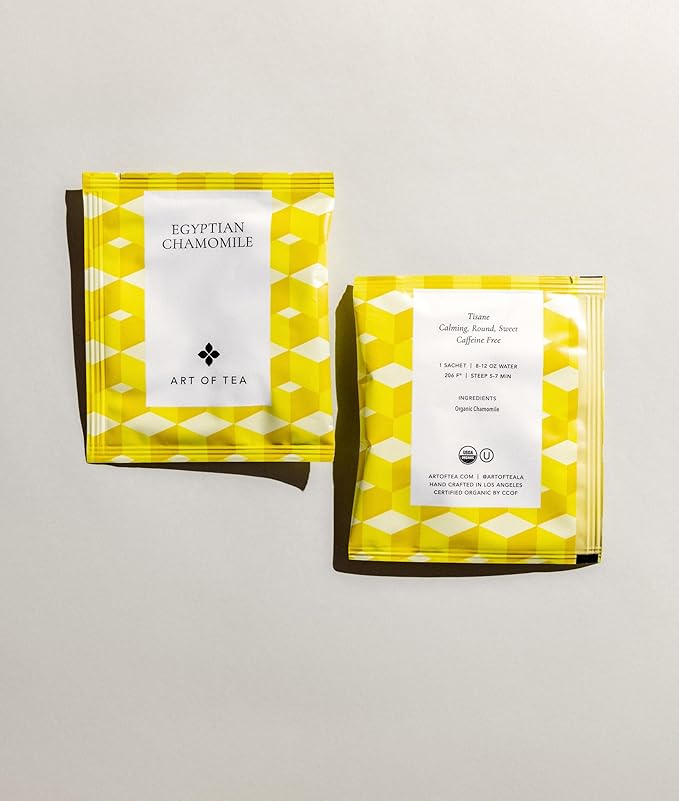 Art of Tea | Organic Egyptian Chamomile Tea Bags - Caffeine Free Herbal Tea | 50 Eco Friendly Pyramid Tea Bag Sachets