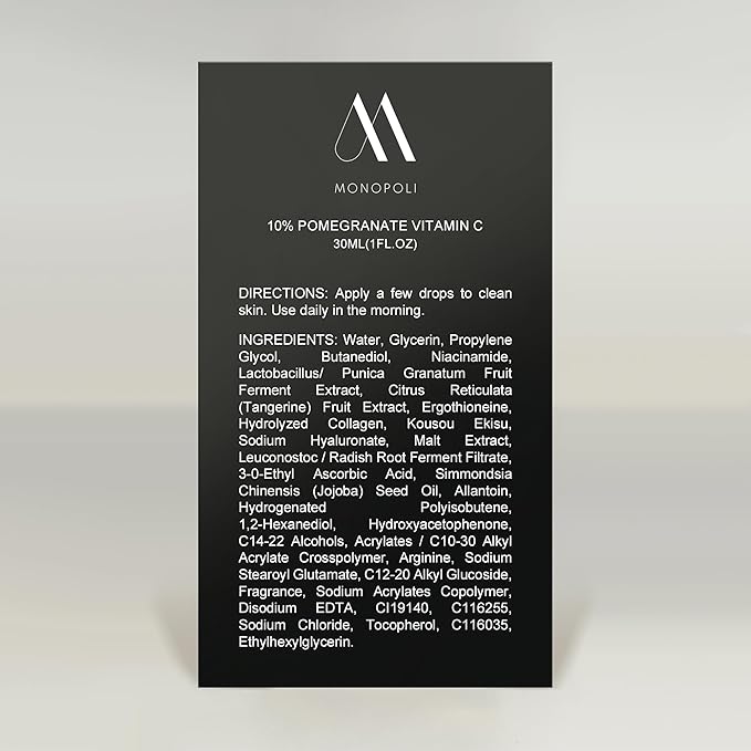 Monopoli Skin Pomegranate 10% Vitamin C Facial Serum | Boost Skin Hydration & Vitality | Fermented Pomegranate for Deep Penetration | Great for Women and Teens | Single 30ml