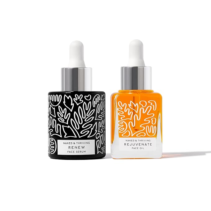 Naked & Thriving The Night Set | Renew Resurfacing Night Serum (30 mL) + Rejuvenate Restorative Face Oil (35 mL) with Hyaluronic Acid, Argan & Sea Buckthorn Oils and Fruit AHAs (Set of 2)