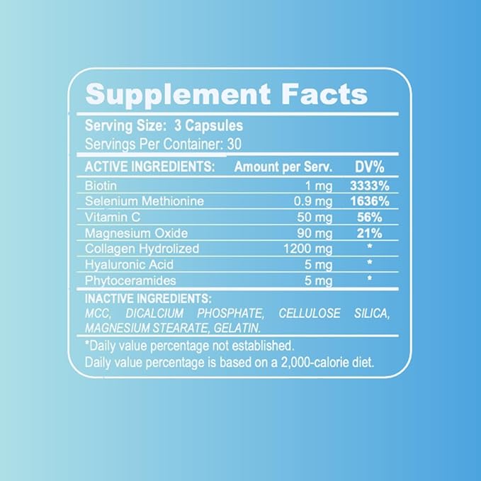 rahni Collagen | Biotin 1000 mcg | Supplement for Hair, Nails and Skin Growth | Joint Health Support | Hyaluronic Acid | Vitamin C | for Men & Women | Made in The USA | 90 Capsules