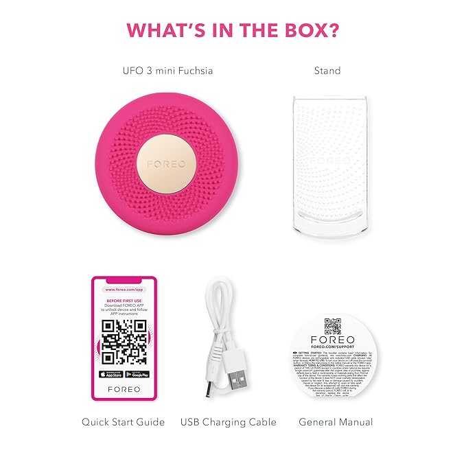 FOREO UFO 3 mini 4-in-1 Face Mask Skincare Device - Face Moisturiser - Anti-Aging - Red Light - Warming - Facial Massage - App-connected - Fuchsia