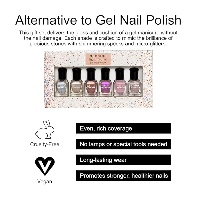 Deborah Lippmann Nail Polish, Gel Lab Pro Set | Treatment Enriched for Nail Health, Wear and Shine | No Lamps or Tools & 21-Free | Bejeweled, 6 Bottles