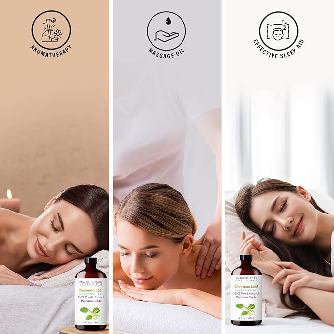 Majestic Pure Cinnamon Essential Oil | 100% Pure and Natural Cinnamon Oil | Premium Grade Essential Oils for Hair Care, Home Diffusers, Skin, Aromatherapy, Massage and Humidifiers | 4 Fl Oz