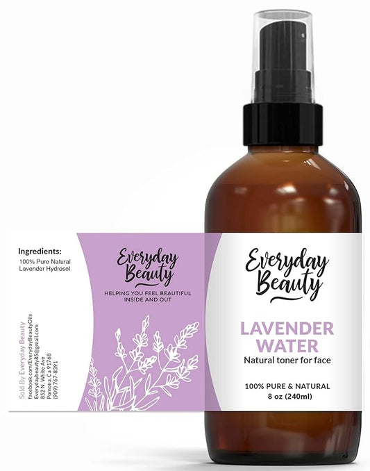Lavender Hydrosol Facial Toner - All Natural Hydrating Spray Mist for Face and Hair - 100% All Natural Lavender Water Hydrosol 8oz with Fine Mist Cap
