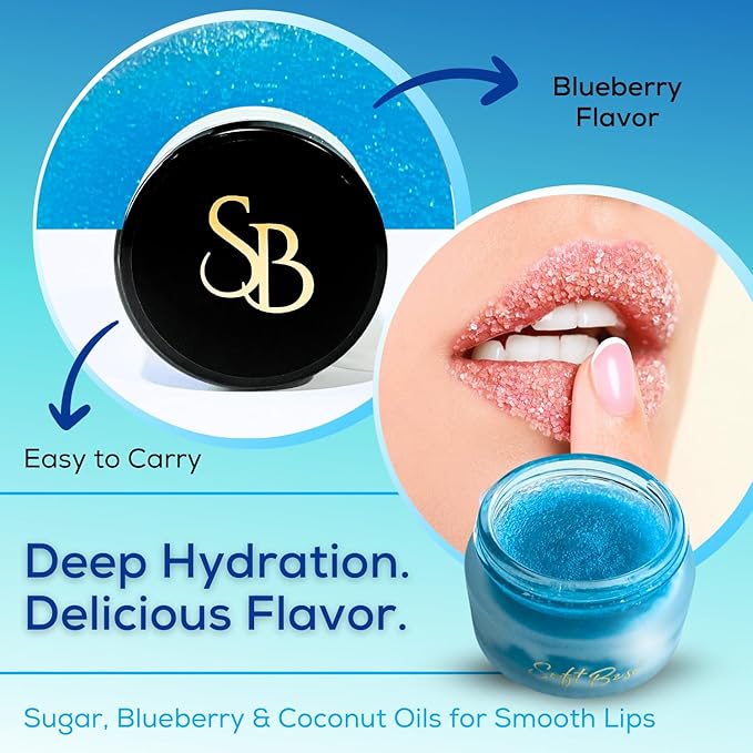 SoftBeso by AlignerOff Sugar Lip Scrub – Blueberry Lip Exfoliator & Moisturizer for Dry, Chapped Lips – Hydrating Sugar Scrub for Smooth Lips – For Men & Women – Ideal Mother’s Day Gift