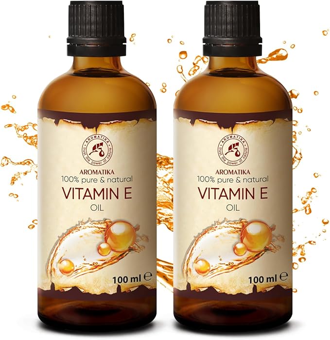 Vitamin Oil E 200ml - Tocopherol - 100% Natural & Pure - Rich in Vitamin E - Anti Aging Oil Against Wrinkles of All Kinds - Care for Face - Body Care - Hair - Ideal for Sensitive Skin, 2 bottles of 100 ml