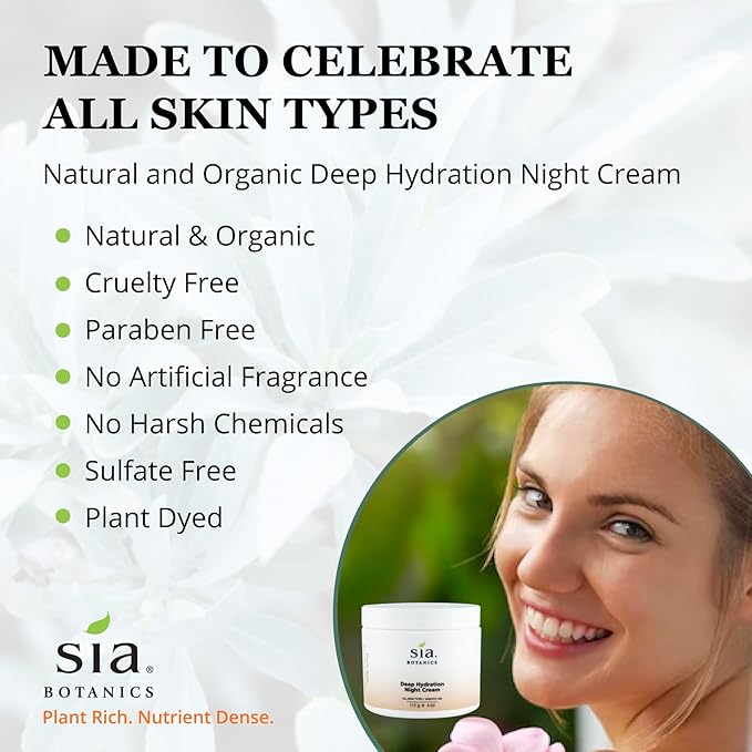 Deep Hydration Night Face Cream (118ml/4oz Tub) | Facial Moisturizer w/Jojoba, Evening Primrose, Vitamin E | Natural, Clean, Botanical Skincare for Women