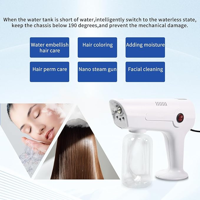 Portable Nano Steam Gun Hair Care Sprayer Hot Dyeing Care Red&Blue Micro Mist Machine Spray Gun Facial Steamer