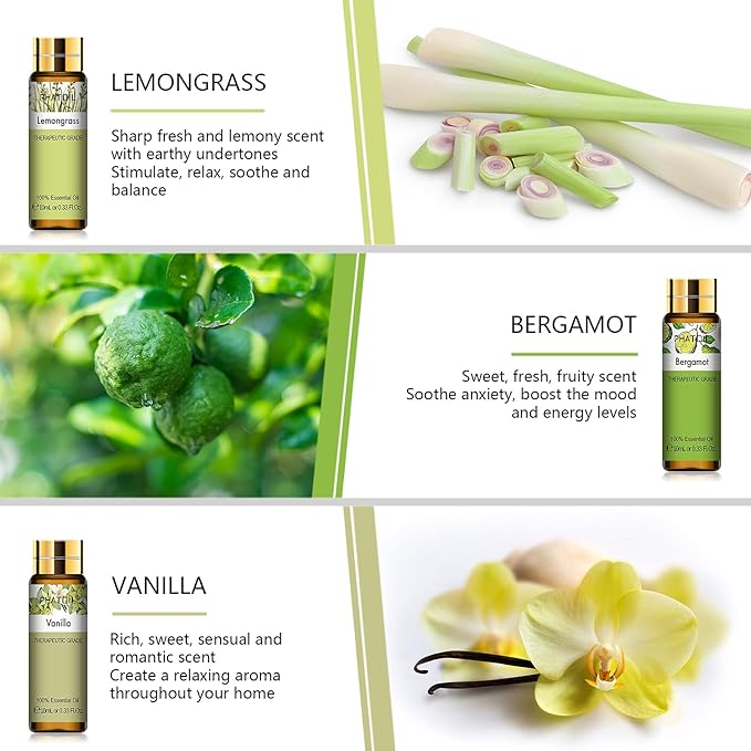 9PCS Essential Oils Gift Set, 10ml/0.33fl.oz Scented Oils for Soap, Candle Making, Premium Quality Essential Oils for Diffuser, Humidifier, Massage