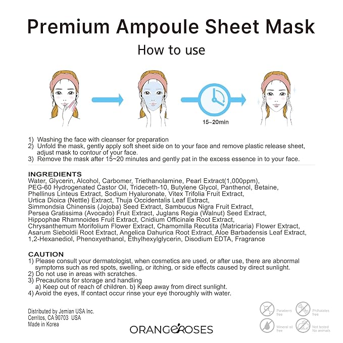 【Orangeroses】 13 Pcs Combo Vital Ampoule Sheet Mask, Korean Facial Skincare Sheet | Simple & Effective Skincare Routine | Moisturization | Wrinkle Care | Brightening (New Upgraded Mask)