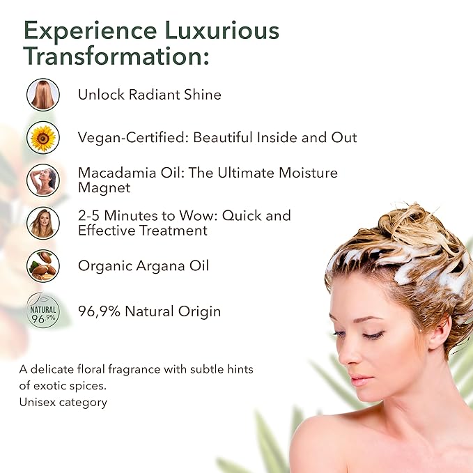 Organic Argana Oil Deep Reviving Vegan Hair Mask for damaged hair- ECOLATIER, 250ml - 96.9% Natural, Restores Shine, Argan & Macadamia Oils - 8.5 Fl Oz