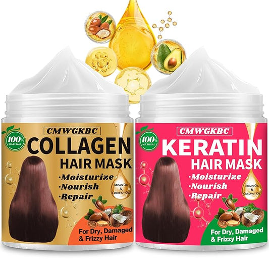Collagen Hair Mask & Keratin Hair Mask for Damaged Hair,Keratin Hair Treatment,Repair Deep Conditioner for Dry Hair,Vitamin E Natural Hydrating Hair Mask with Argan Oil All Hair Type,Hair Care Gifts