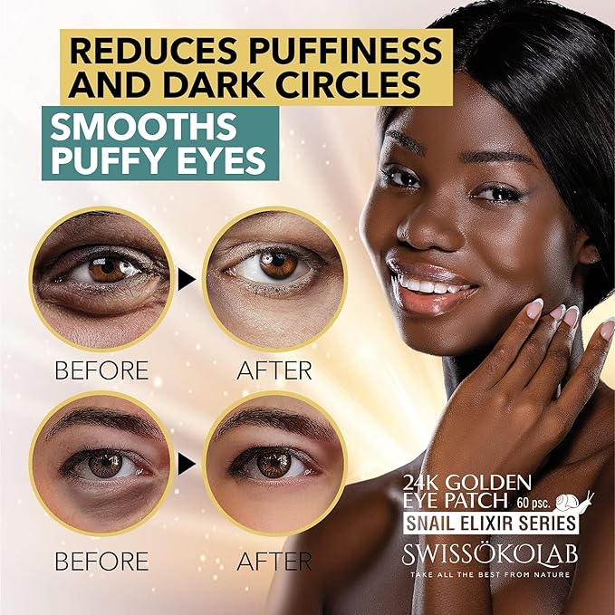 SWISSÖKOLAB Under Eye Patches For Puffy Eyes 24k Gold Eye Mask Dark Circles And Puffiness Collagen Eye Gel Pads Moisturizing & Reducing Wrinkles Anti-Aging Hyaluronic Acid (Snail Series)