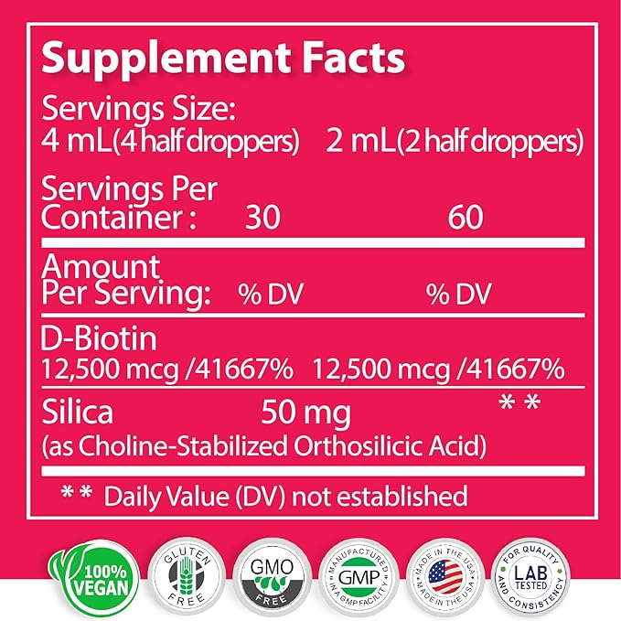 Vegan Liquid BIOTIN with Silica Pro-Collagen 12,500mcg. Supports Healthy Hair, Glowing Skin, Strong Nails. Boost Energy. For Men and Women–Concentrated Formula. Natural Cherry Flavor. 4oz