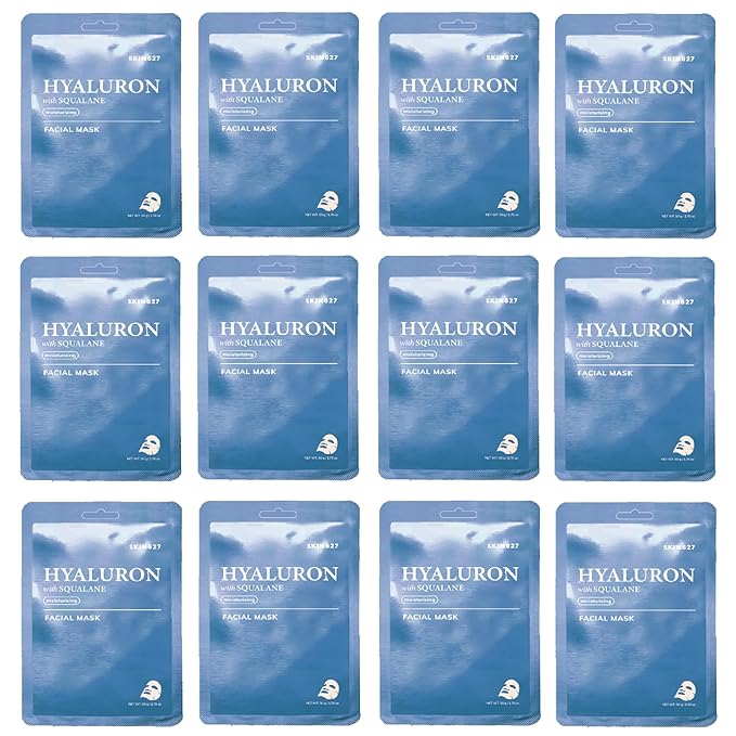 SKIN627 Bulk 12PK Face Masks Skincare, Korean Skincare, Facial Mask, Sheet Masks Korean (12PK Hyaluron with Squalane)