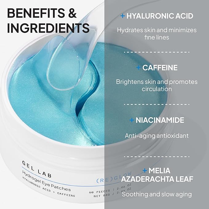 REGLOW Hyaluronic Acid & Caffeine Under Eye Gel Patches – Korean Hydrating Eye Mask for Wrinkles, Dark Circles, and Puffiness – 60 Gel Eye Patches