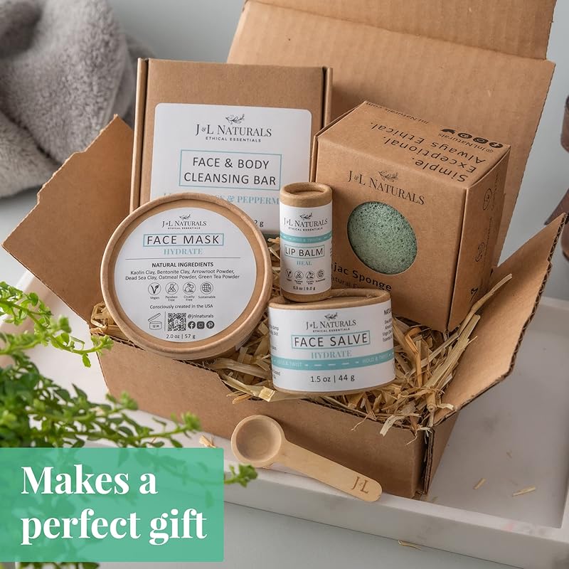 J&L Naturals Simple Skin Regimen Kit With Cleansing Bar, Face Salve, Konjac Sponge, Lip Balm | For Sensitive and Acne-Prone Skin | Zero Waste (Calm (sensitive, acne-prone skin), Exceptional)