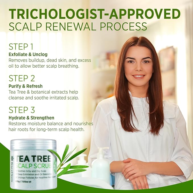 Roycederm Tea Tree Scalp Scrub: Anti Fungal Pre Shampoo, Itchy Relief Scalp Treatment for Dandruff, Psoriasis & Seborrheic Dermatitis - Gently Exfoliator, Relieves Dryness, Promotes Hair Growth