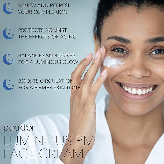 PURA D'OR 1.7 Oz Luminous PM Face Cream - Methylene Blue, Marine Collagen, Retinol, Peptides, Apple Stem Cell Extract - Anti-Aging Nighttime Moisturizer - Overnight Facial Treatment For Women & Men