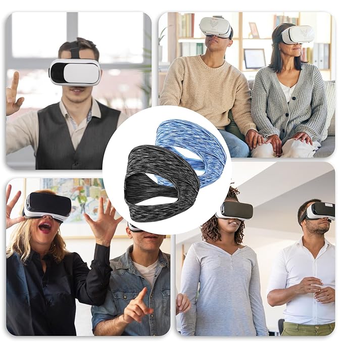 2Pcs VR Face Mask, Adjustable VR Sweat Band Breathable Eye Face Cover for Most VR Devices (Black/Blue)