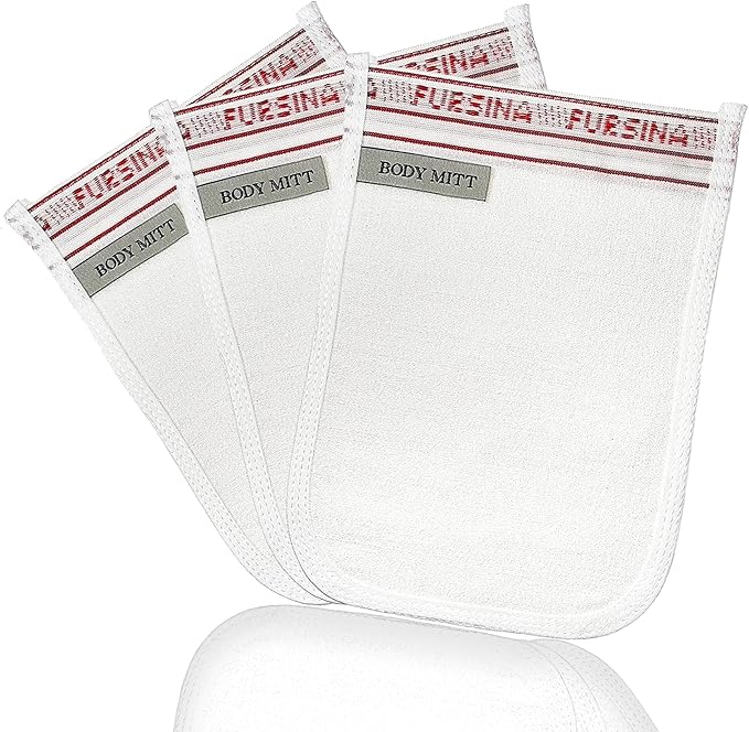 Exfoliating Mitt (3 PCS) - Kessa Exfoliating Glove, Turkish Hammam Body Scrub, Exfoliator Dead & Dry Skin Cell Remover Buffing Treatment - Great for Spray Tan Removal, Smooth Skin Surface
