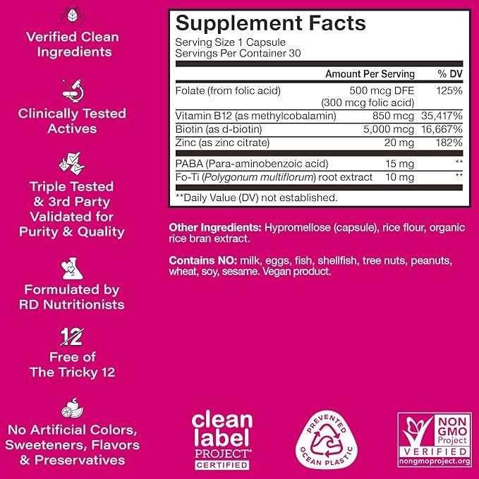 HUM Hair Strong - Hair Growth Vitamins with Biotin, Zinc, and Fo-Ti for Healthy Hair, Skin & Nails - Vegan Hair Supplement for Women | Biotin Supplement, (30 Capsules)