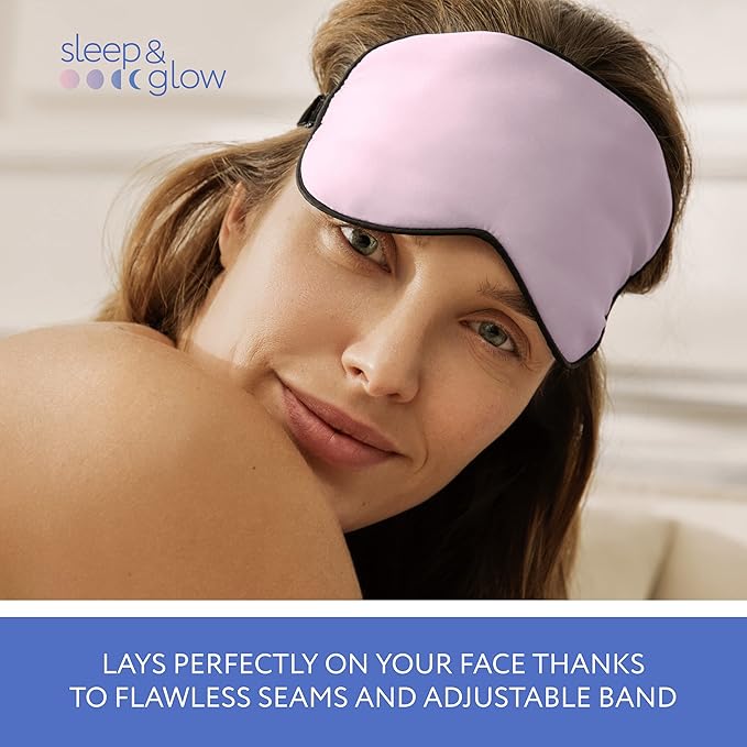 SLEEP & GLOW Silk Sleep Eye Mask Luxury Mulberry 22 Momme 100% Natural Triple Silk Blindfold with Adjustable Strap for Comfortable Sleeping & Face Skin Care (Pink)