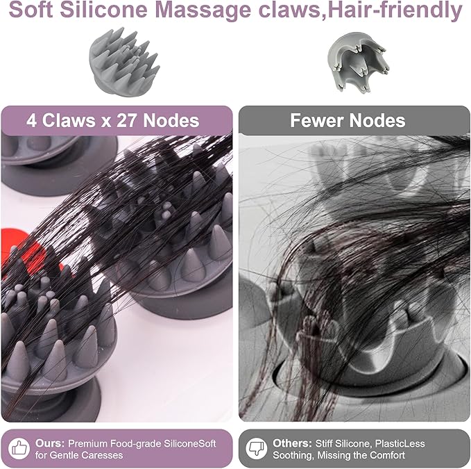 Electric Scalp Massager, Portable Head Stress Relax,IPX7 Waterproof Rechargeable Head Massager Scalp Stress Relax, Body for Deep Cleansing, Relief, Hair Growth (Silver)