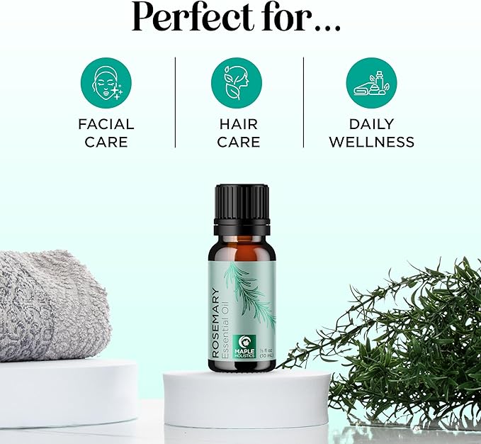 Pure Rosemary Essential Oil for Aromatherapy - Undiluted Rosemary Oil for Hair Skin and Nails - Rosemary Essential Oil for Diffusers Plus Hair Oil for Enhanced Shine Cleansing and Dry Scalp Treatment