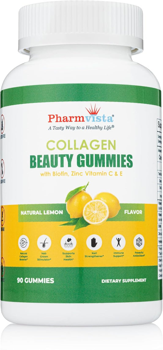 Collagen Gummies with Biotin, Zinc, Vitamins C & E for Hair Skin and Nails Support, 90ct