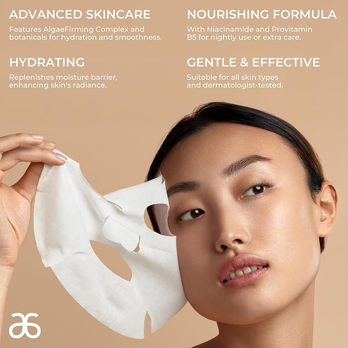 Arbonne Radiance Face Sheet Mask - Sheet Face Mask with Niacinamide for Dry and Dull Skin, Enhance Brightness, Tone, Smooth and Hydrate Skin - 5 Pack