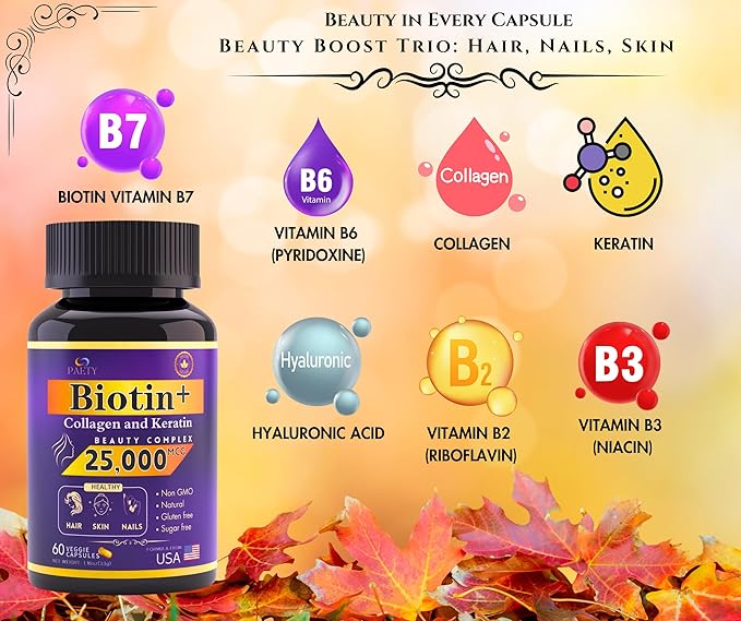 Revitalize Your Beauty! Biotin, Collagen & Keratin Complex – 25,000 mcg with Hyaluronic Acid & B Vitamins – Clinically Tested for Lush Hair, Radiant Skin, Strong Nails – 60 Capsules