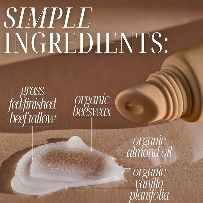 100% Grass Fed Beef Tallow Skincare & Lip Balm Set - Whipped Moisturizer for Face & Body (Vanilla Latte) + All Natural Tallow Lip Balm (Vanilla Dream)