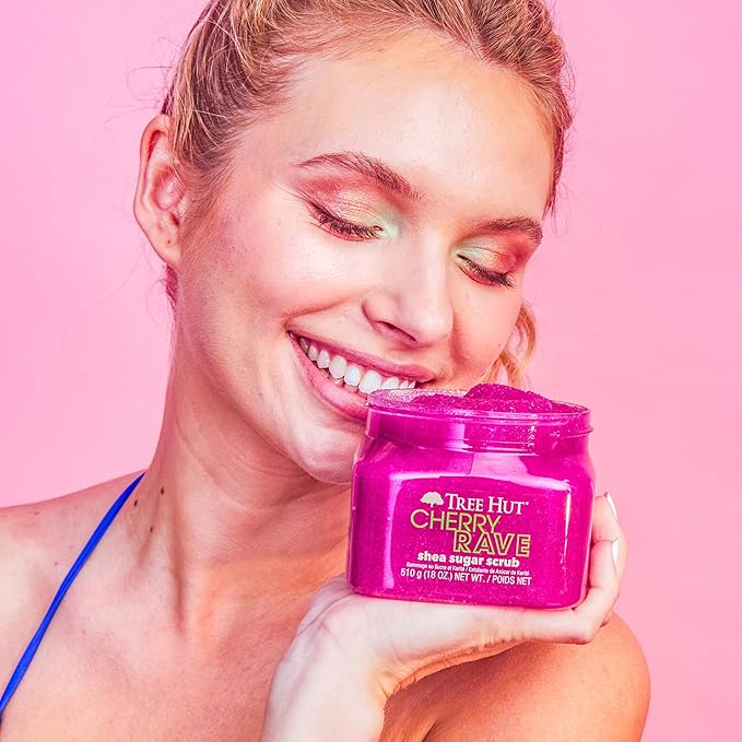 Tree Hut Cherry Rave Shea Sugar Scrub | Exfoliating Body Scrub Removes Dead, Dry Skin for a Soft & Hydrated Feel | Limited Edition Fall | Nourishing Essential Body Care | 18 fl oz.