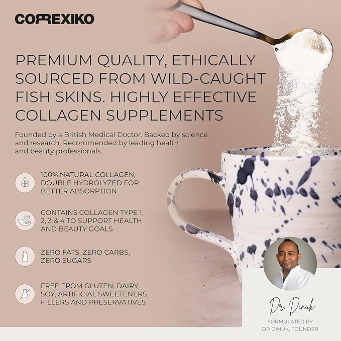 CORREXIKO Marine Collagen Supplement Pills & Powder Bundle 3 Month Supply - Includes 10,000mg Double Hydrolyzed Collagen Powder 1kg & 1800mg Collagen Peptides 360 Capsules - for Hair, Skin & Nails