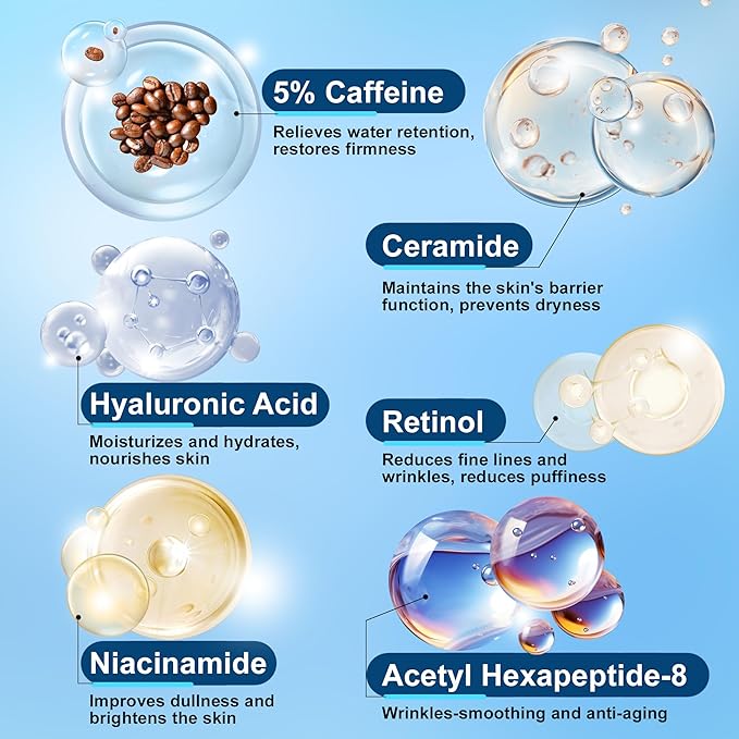 Dongyu Caffeine Eye Cream for Dark Circles: Under Eye Serum for Puffiness Bags Daily Care before Dates Parties Women Men